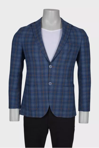 Checked wool jacket for men