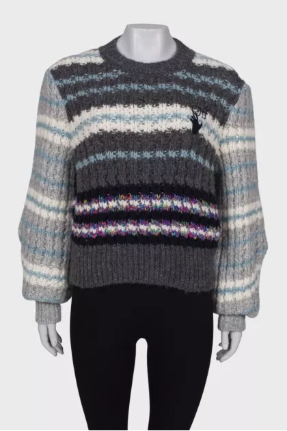Coarse-knit combo sweater with tag
