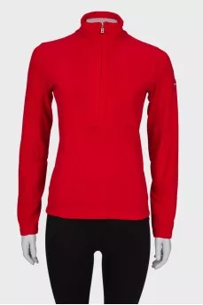 Red sweater with a zipper at the collar