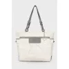 White leather bag with gray inserts