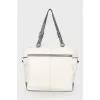 White leather bag with gray inserts