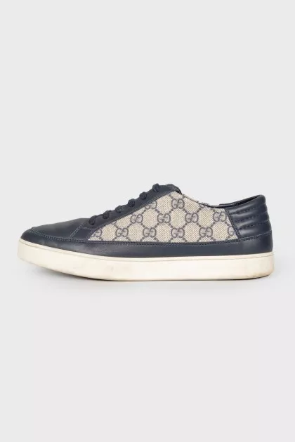 Men's dark blue leather sneakers