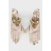 Leather gloves with sequins and rhinestones