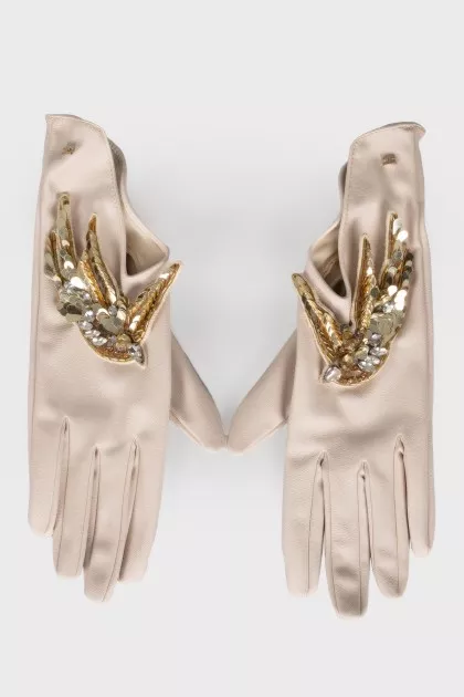 Leather gloves with sequins and rhinestones