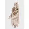 Leather gloves with sequins and rhinestones