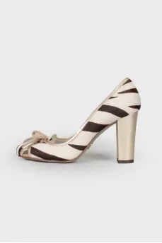 Striped shoes in pony skin