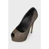 Shoes with glitter and mesh