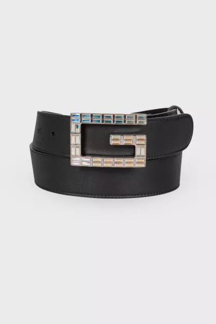 Leather belt with mother-of-pearl buckle