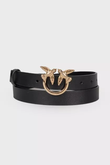 Love Birds black leather belt