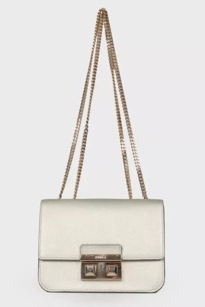 Silver leather chain bag