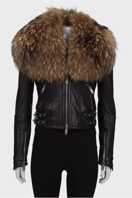 Leather jacket with fur