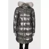 Silver down jacket with a hood