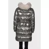 Silver down jacket with a hood