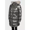 Silver down jacket with a hood