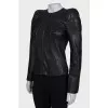 Leather jacket with shoulder pads