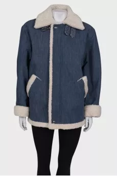 Denim sheepskin coat with fur