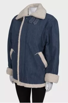 Denim sheepskin coat with fur