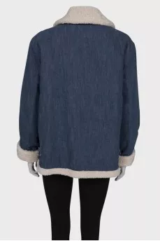 Denim sheepskin coat with fur