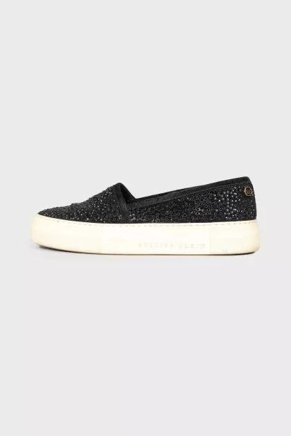 Suede slipons with rhinestones
