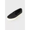 Suede slipons with rhinestones