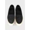 Suede slipons with rhinestones