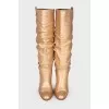 Gold-tone leather heeled boots