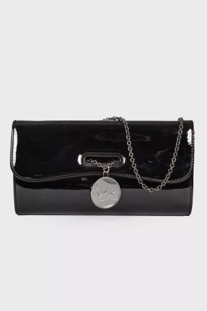 Lacquered clutch bag with chain