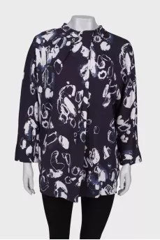 Navy blue print blouse