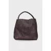 Brown Nappa Intrecciato Frame Tote Colonial Bag
