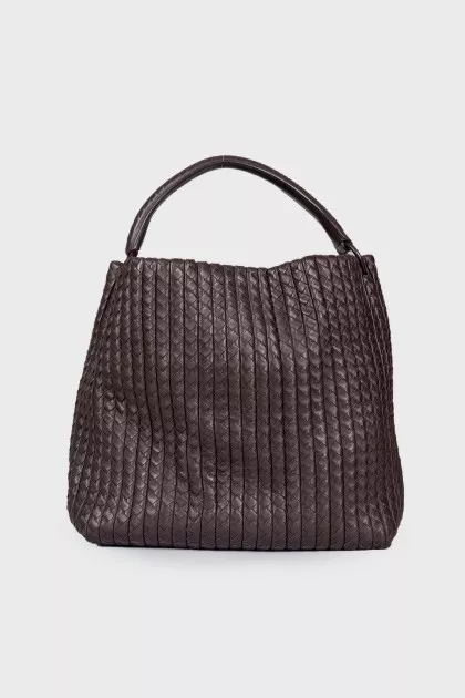 Brown Nappa Intrecciato Frame Tote Colonial Bag