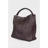 Brown Nappa Intrecciato Frame Tote Colonial Bag