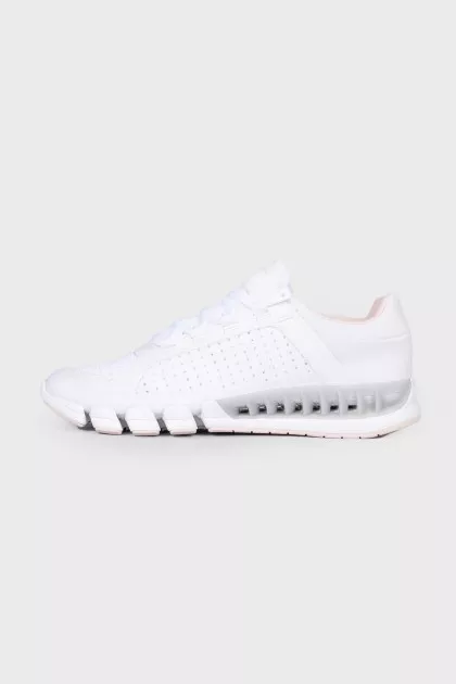 Textile white sneakers, with a tag