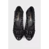 Mesh leather heels 