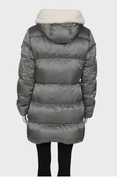 Gray down jacket with a hood
