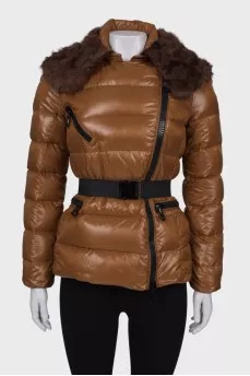Down jacket with fur on the collar