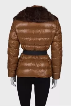 Down jacket with fur on the collar