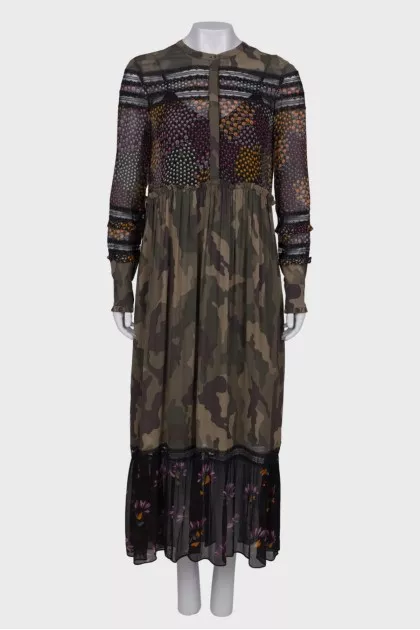Mixed print dress with tag