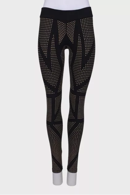 Leggings with metallic rhinestones
