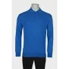 Men's blue long-sleeved wool polo