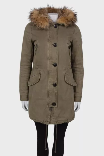Parka with rabbit fur inside