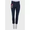 Navy blue jeans with patches