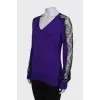 Wool sweater with lace sleeves