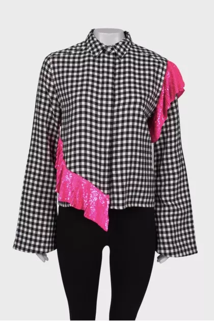 Checked jacket with ruffles