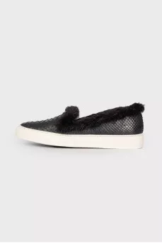 Leather slip-ons with fur