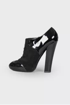 Black combination heeled ankle boots