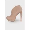 Beige leather slit ankle boots