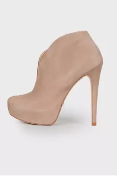 Beige leather slit ankle boots