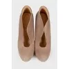 Beige leather slit ankle boots