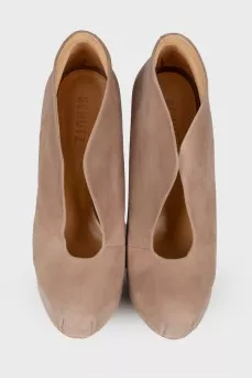 Beige leather slit ankle boots