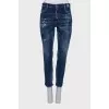 Navy blue distressed print jeans